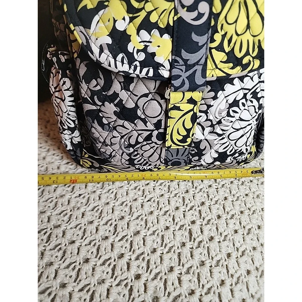 Vera Bradley Backpack Bag Baroque Yellow Black Floral Quilted Pockets Top Handle